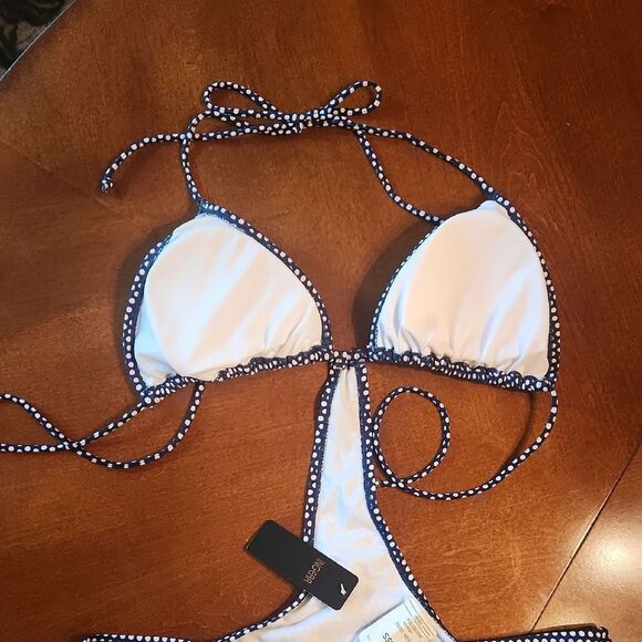 Ingear Blue & White Polka Dot One Piece Swimsuit Modern Cut-Out Design, Junior 9 - Picture 3 of 7